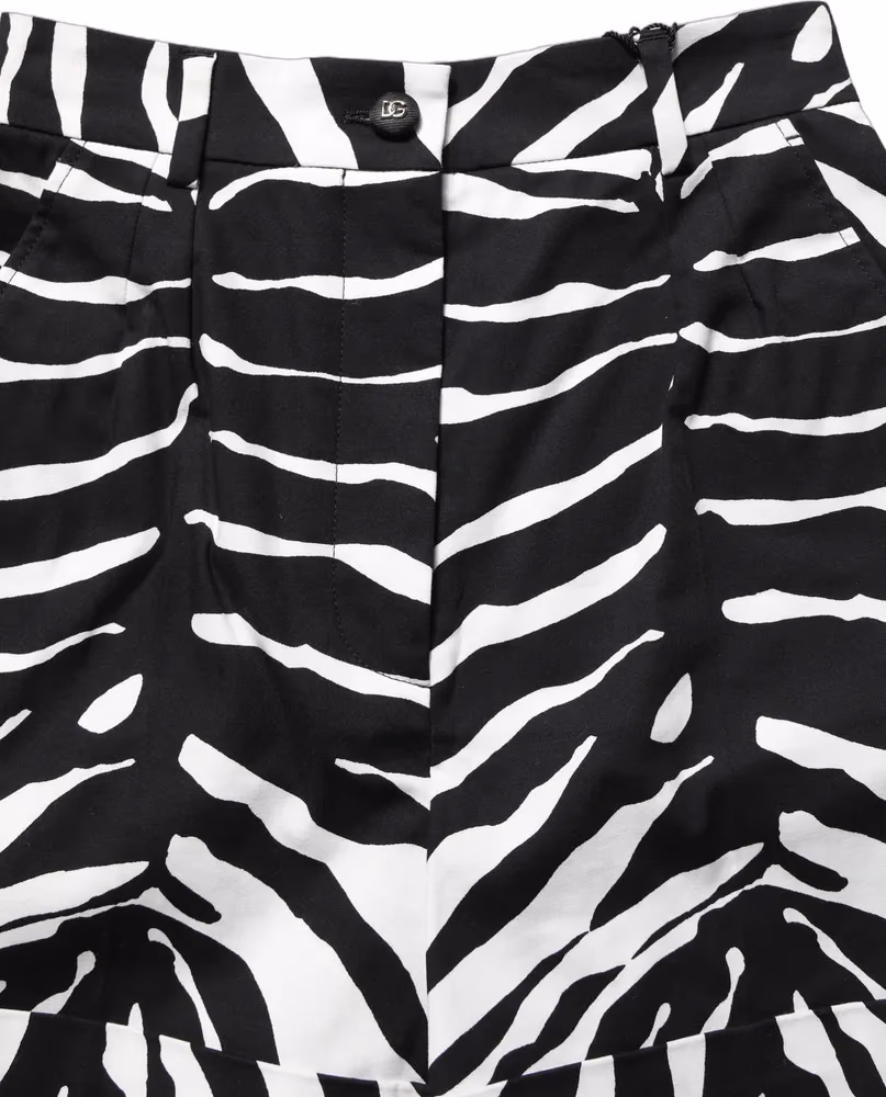 Dolce & Gabbana Black White Zebra Print Cotton High Waist Shorts