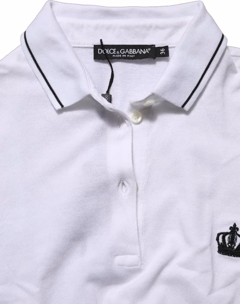 Dolce & Gabbana White Crown Cotton Short Sleeves Polo Top