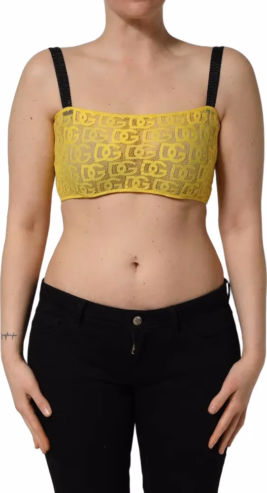 Dolce & Gabbana Yellow Black Leopard Faux Leather Bra Top