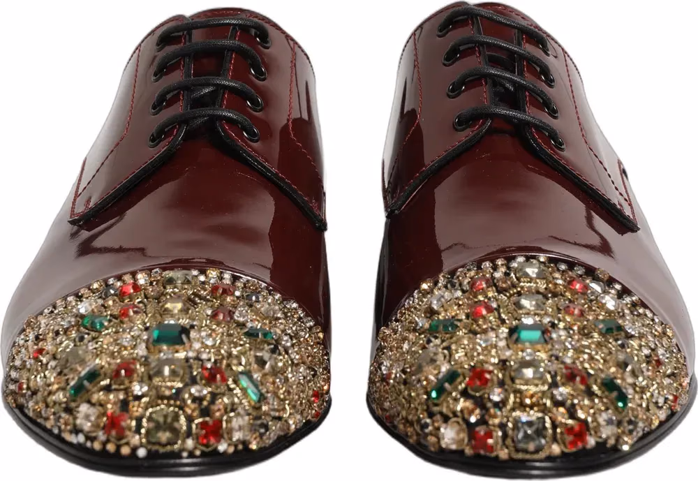 Dolce & Gabbana Maroon Embellished Derby Dress Formal Shoes