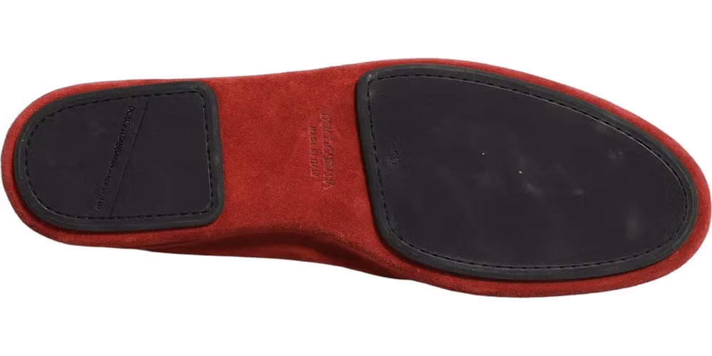 Dolce & Gabbana Red Suede Cross Slip On Dress Loafers Shoes