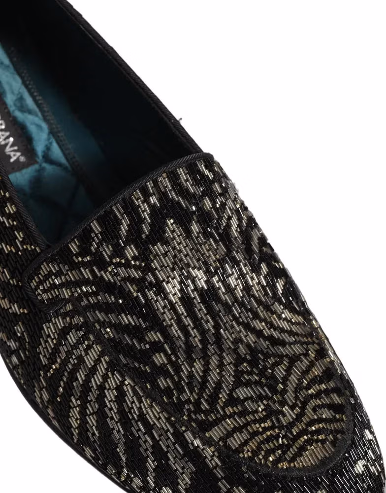 Dolce & Gabbana Black Silver Embellished Dress Loafers Shoes