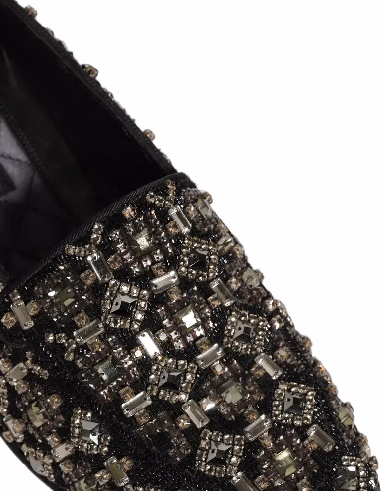 Dolce & Gabbana Black Crystal Embellished Dress Loafers Shoes