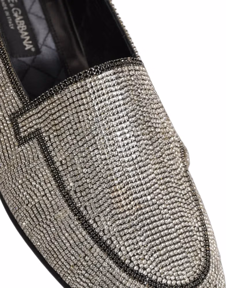 Dolce & Gabbana Silver Crystal Embellished Men Loafers Shoes
