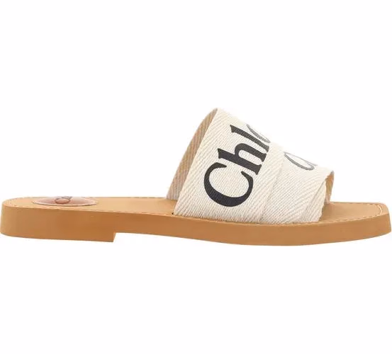 Chloé White Cotton Flat Sandals