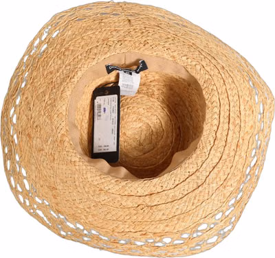 Women Beige Wide Brim Floral Bucket Capello Hat