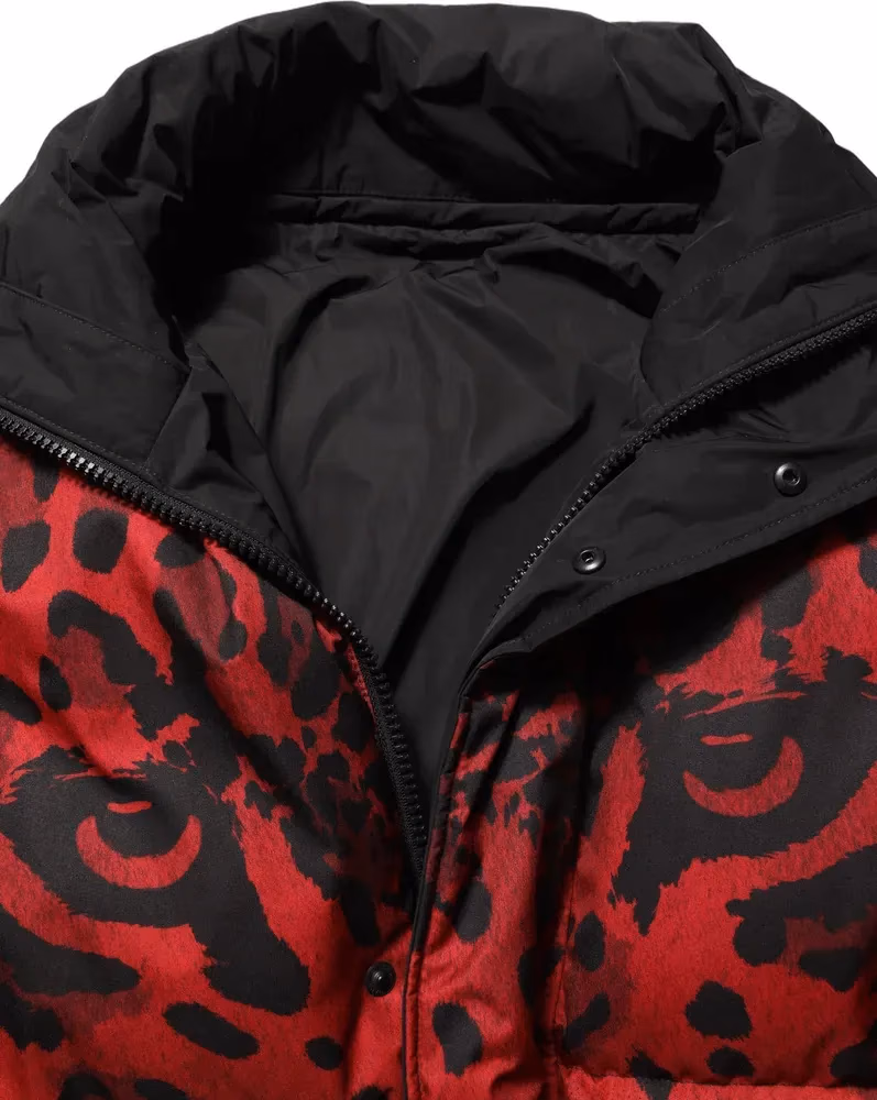 Dolce & Gabbana Red Black Reversible Animal Print Puffer Coat Jacket