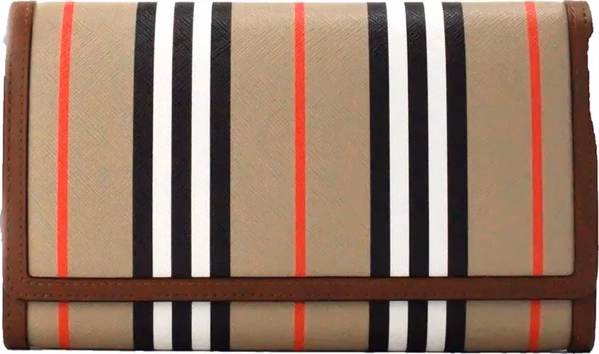 Burberry Burberry Hannah Icon Stripe Archive Tan E-Canvas Leather Wallet Crossbody Bag