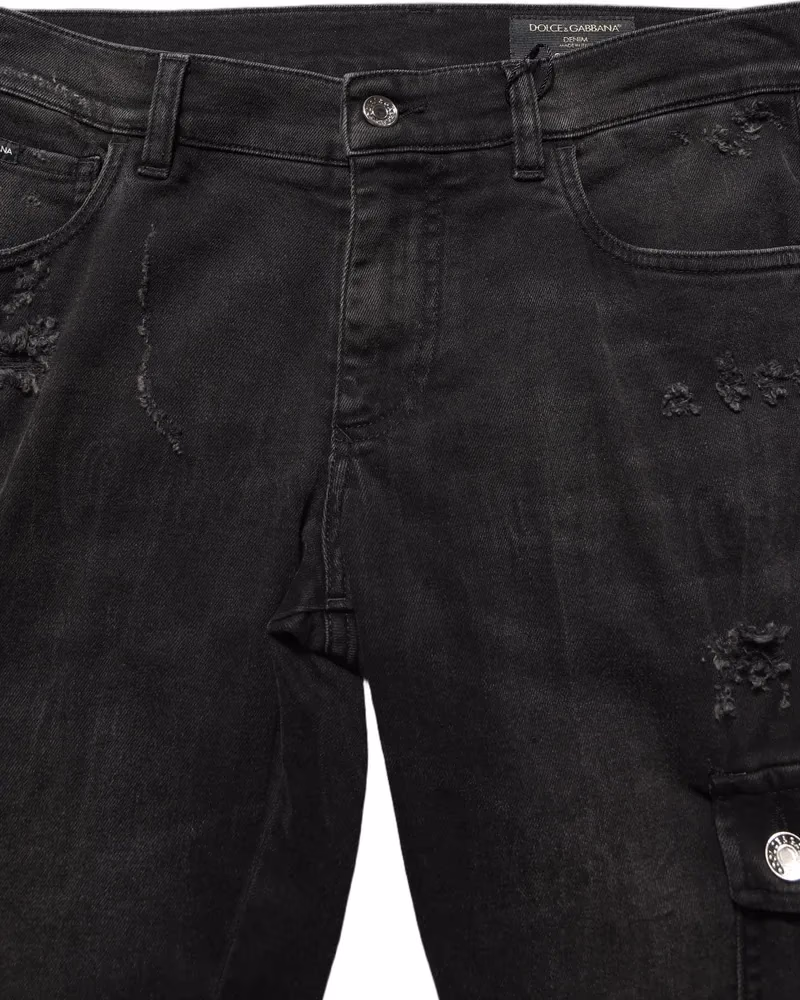 Dolce & Gabbana Black Distressed Cargo Cotton Men Denim Jeans