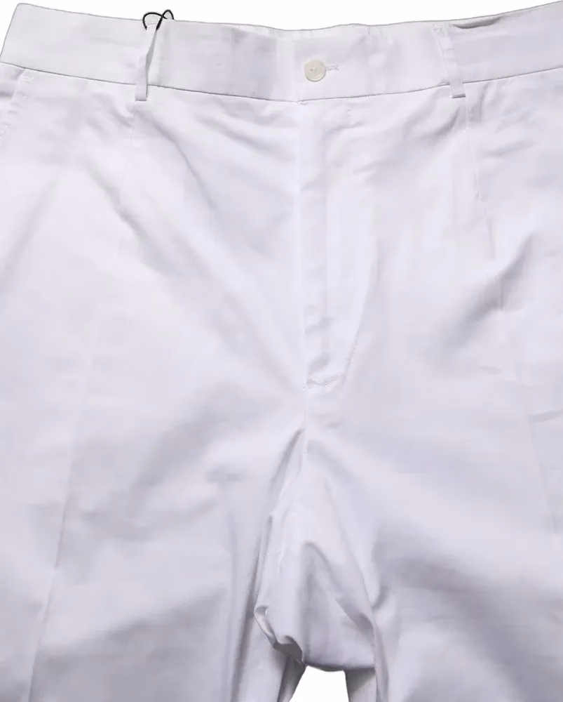 Dolce & Gabbana White Cotton Tapered Leg Dress Trouser Pants