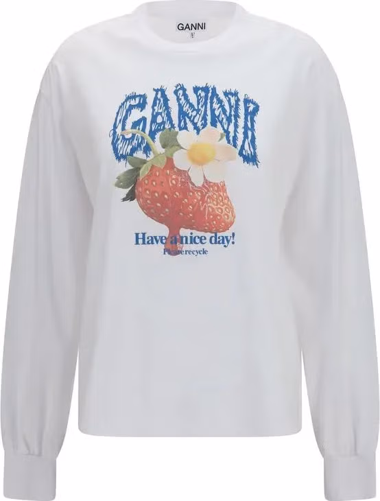 Ganni White Cotton Long Sleeve T-Shirt
