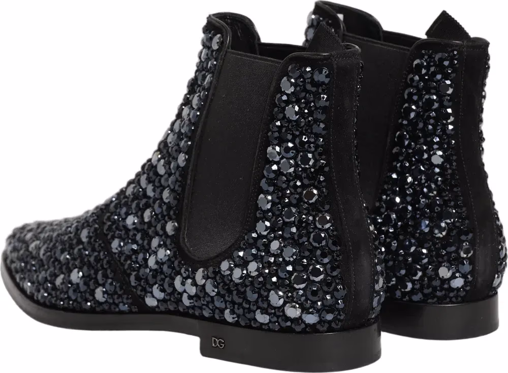 Dolce & Gabbana Black Embellished Chelsea Ankle Boots Shoes