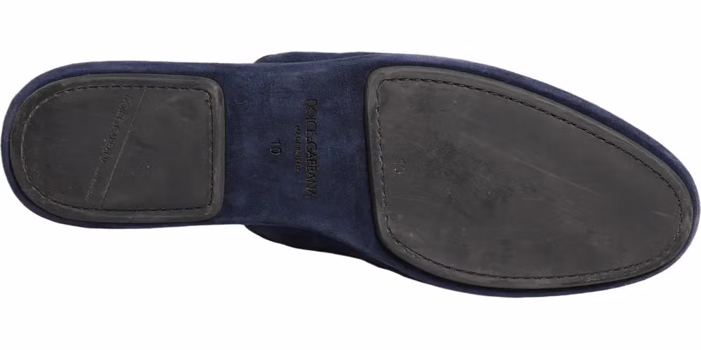 Dolce & Gabbana Blue Suede Slides Flat Slipper Men Shoes