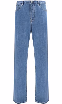 Blue Cotton Straight-Leg Jeans