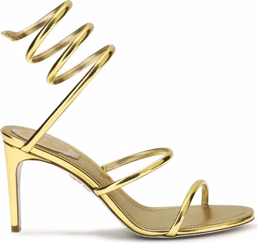 RENE CAOVILLA Gold Calf Leather Bos Taurus Stiletto Heel Sandals