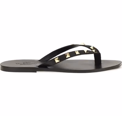 Black Calf Leather Bos Taurus Flip-Flop Sandals