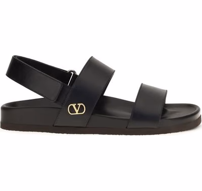 Black Calf Leather Bos Taurus Flat Sandals