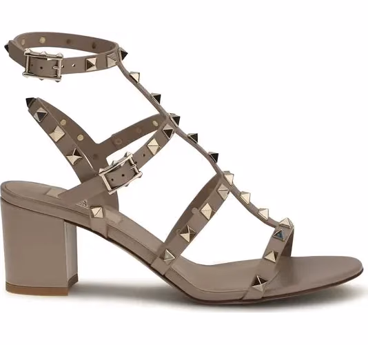 Valentino Garavani Beige Calf Leather Bos Taurus Strap-On Sandals