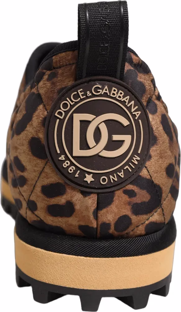 Dolce & Gabbana Brown Leopard Print Quilted Men Sneakers Shoes