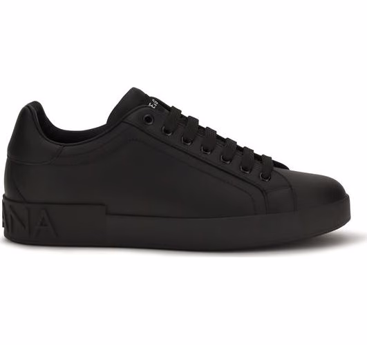 Dolce & Gabbana Black Calf Leather Bos Taurus Low Top Sneakers