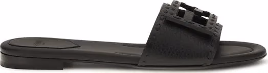 Fendi Black Calf Leather Bos Taurus Flat Sandals