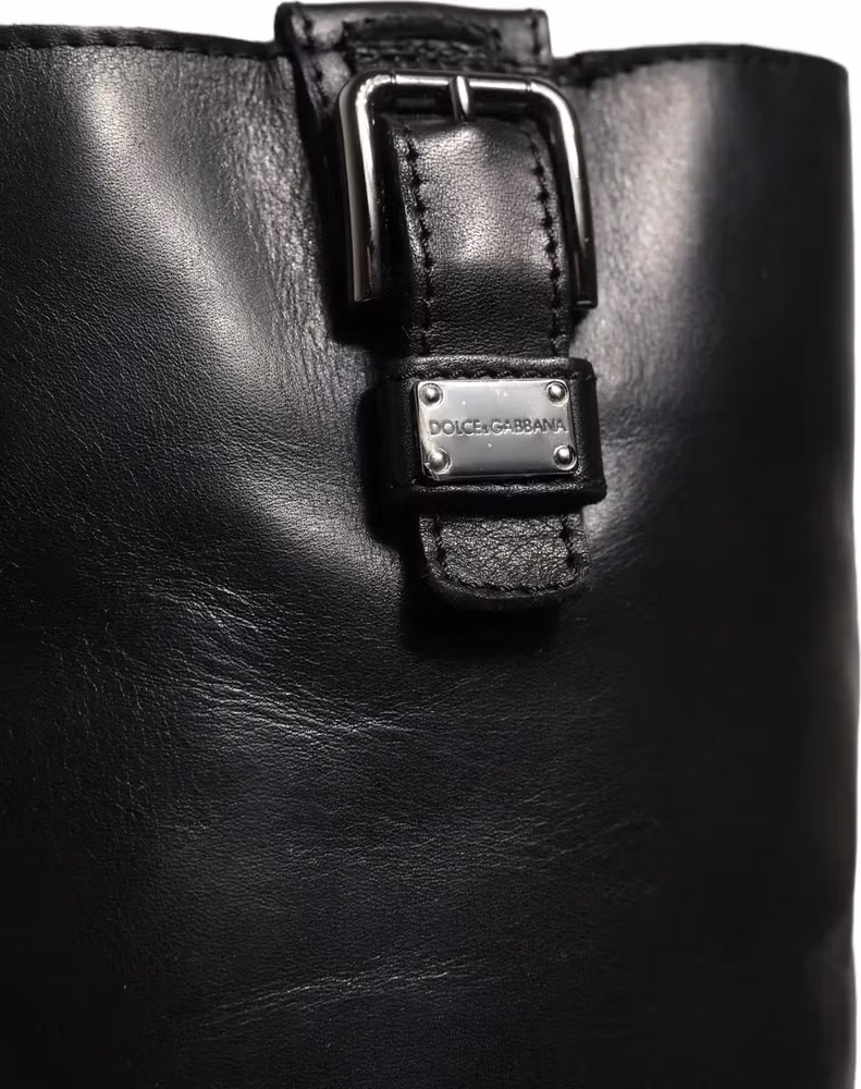 Dolce & Gabbana Black Leather Buckle Detail Mid Calf Boots Shoes