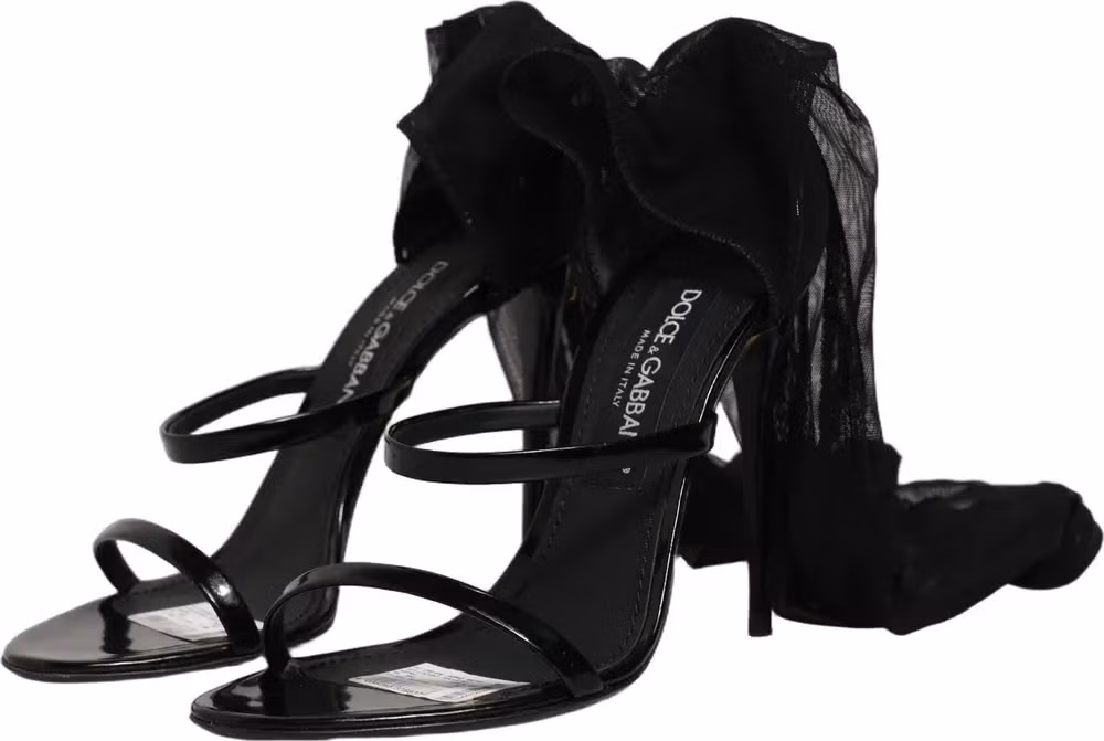 Dolce & Gabbana Stiletto Sandals Socks Knee High Boots Black