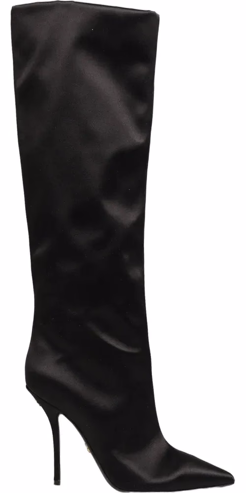 Dolce & Gabbana Black Satin Knee High Stiletto Boots Shoes
