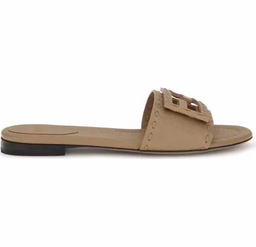 Fendi Beige Calf Leather Bos Taurus Flat Sandals