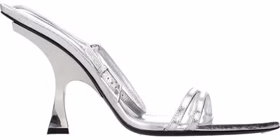 Gray Leather Stiletto Heel Sandals