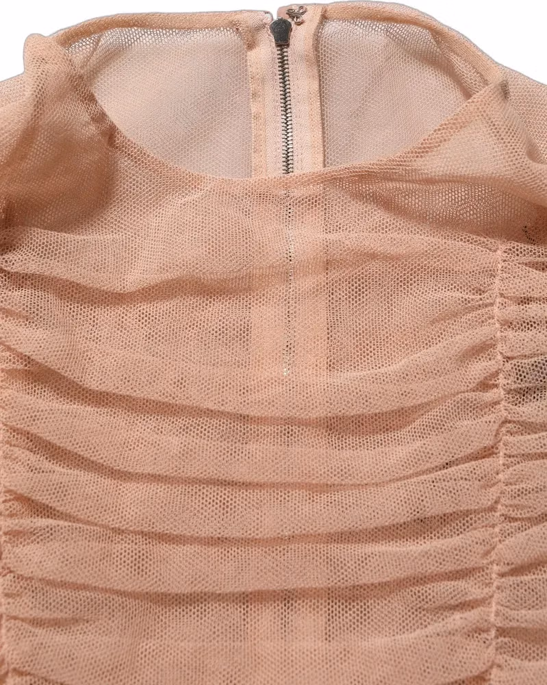 Dolce & Gabbana Beige Cotton Mesh Ruched Sheath Midi Dress