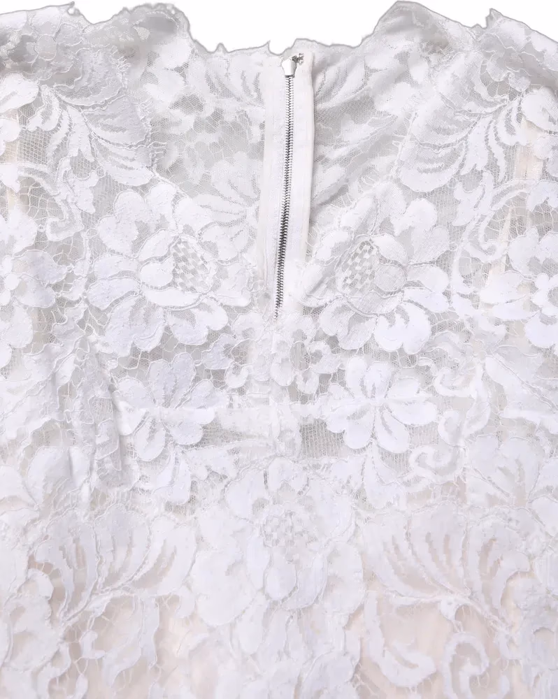 Dolce & Gabbana White Cotton Floral Lace Long Gown Dress