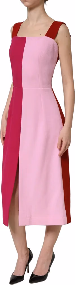 Dolce & Gabbana Two Tone Pink Wool Sleeveless Midi Dress