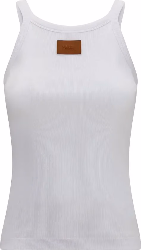 Fendi White Cotton Sleeveles T-Shirt