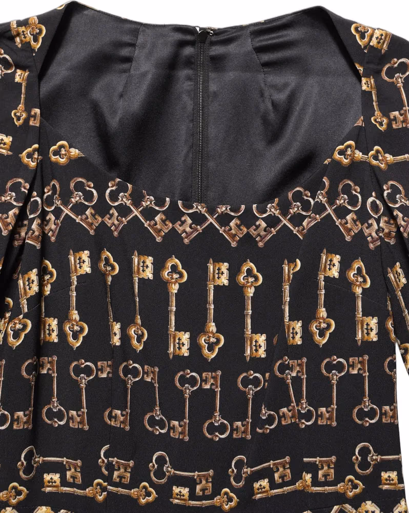 Dolce & Gabbana Black Key Print Long Sleeves Sheath Midi Dress