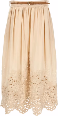 Beige Linen Midi Skirt