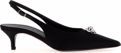 Black Silk Mid Heel Pumps