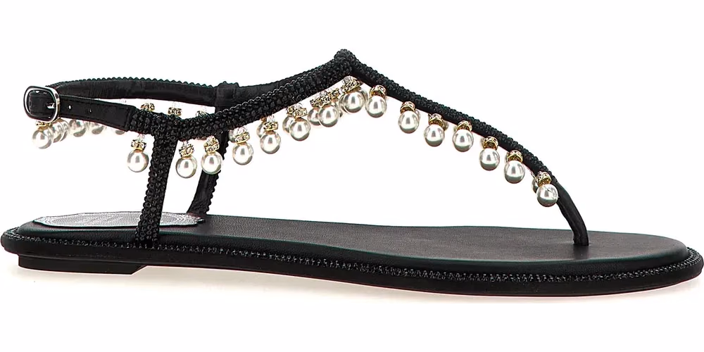 RENE CAOVILLA Black Viscose Flat Sandals