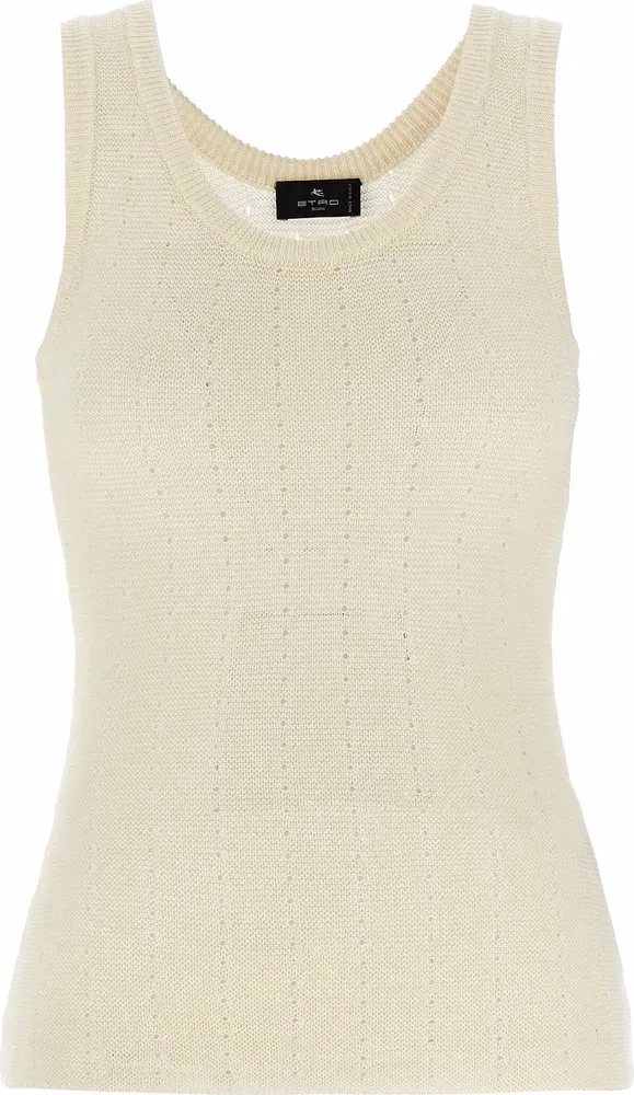 Etro White Silk Sleeveles T-Shirt