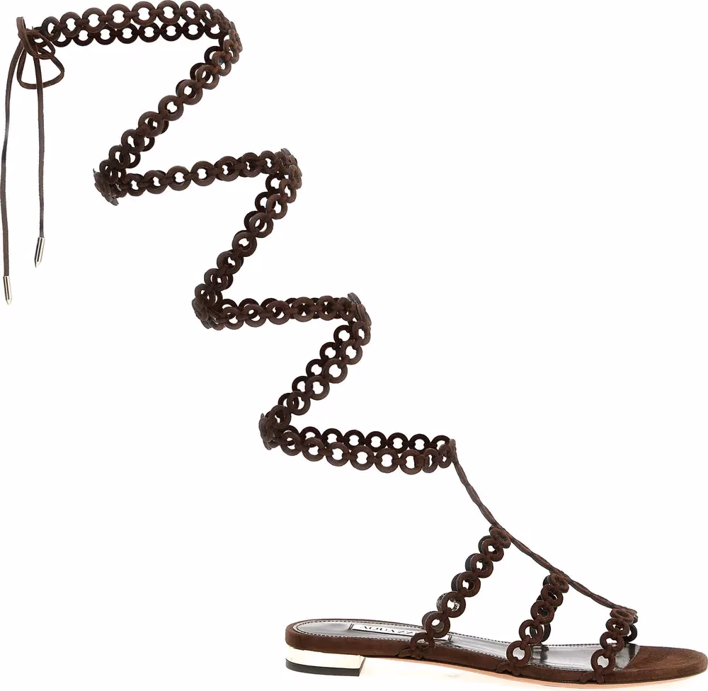 Aquazzura Brown Goatskin Flat Sandals