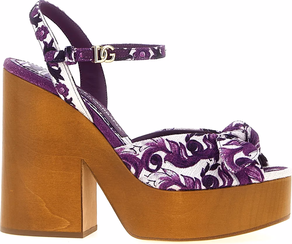 Dolce & Gabbana Purple Cotton Stiletto Heel Sandals