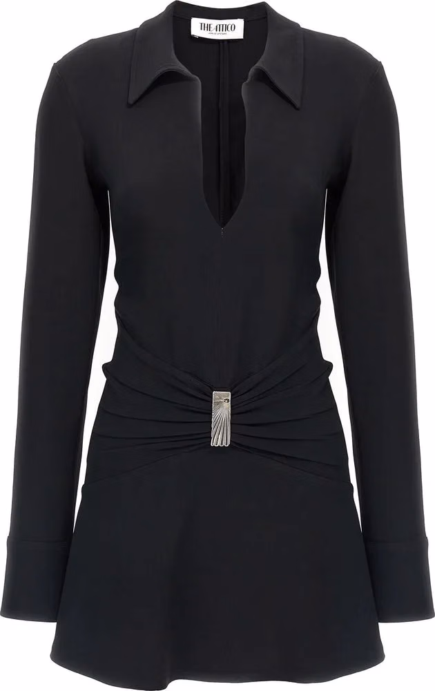 The Attico Black Marabou Short Dress