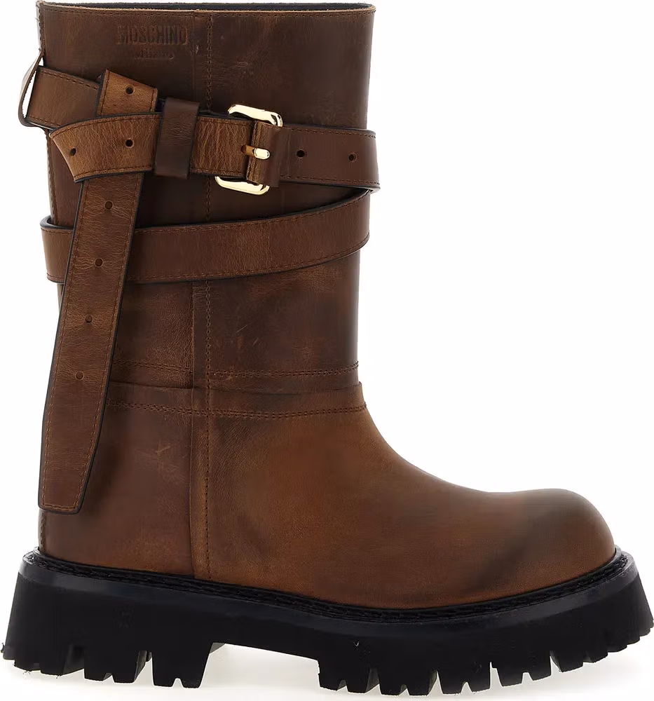 Moschino Brown Velvet Leather Over The Knee