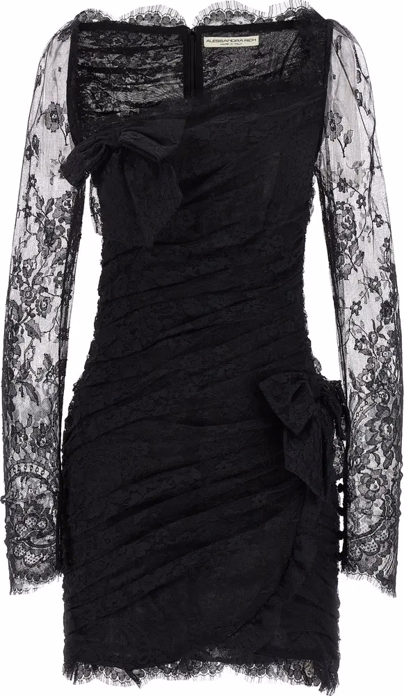 Alessandra Rich Black Organic Cotton Short Dress