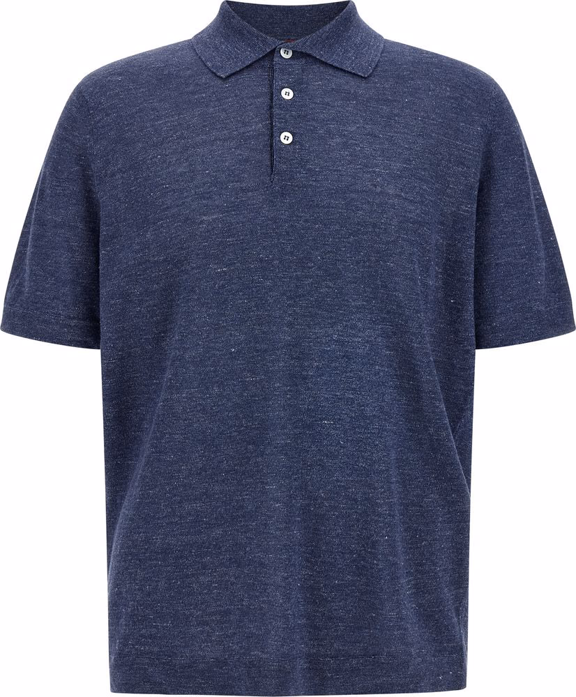 Brunello Cucinelli Blue Linen Polo Shirt