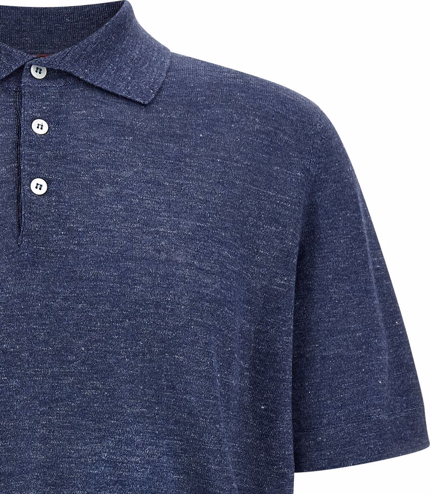 Brunello Cucinelli Blue Linen Polo Shirt