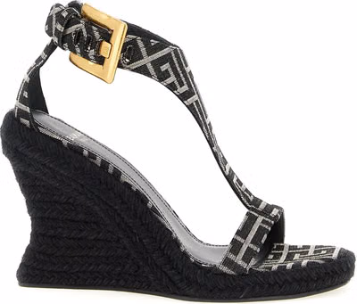 Black Polyester Wedge Sandals