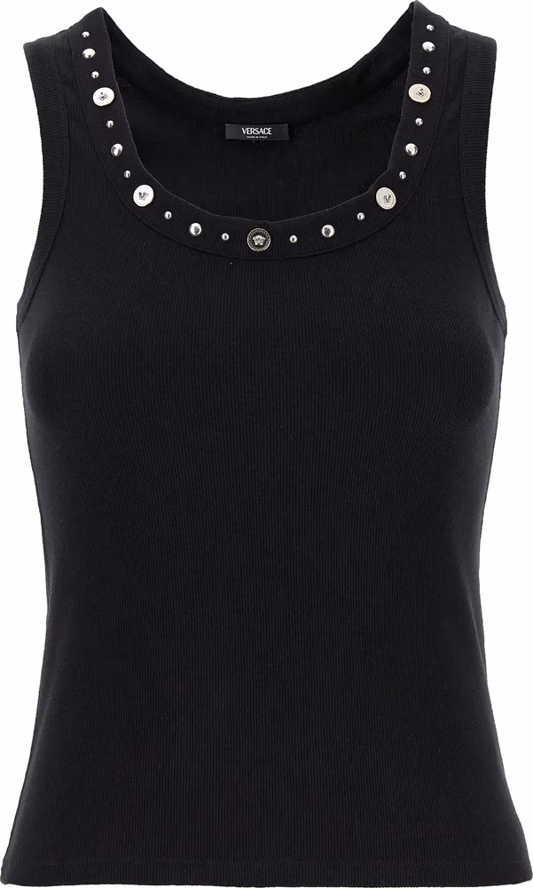 Versace Black Cotton Sleeveles T-Shirt