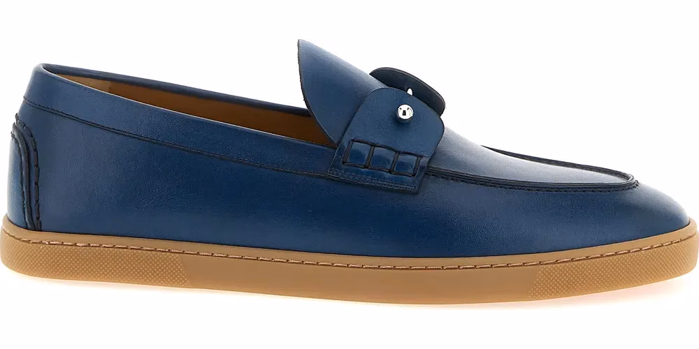Christian Louboutin Blue Calfskin Slip-On Loafers