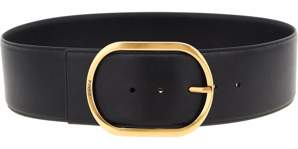 PINKO Black Cowhide High-Waist Belt